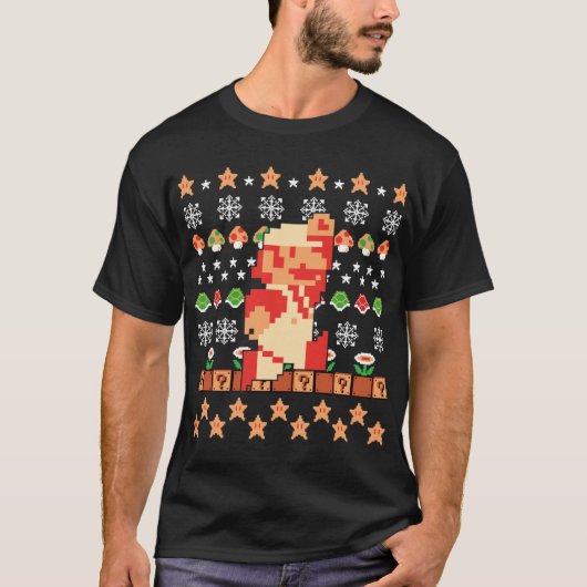 Super Mario Mario Huid Kerstmis grappig T-shirt (Voorkant)