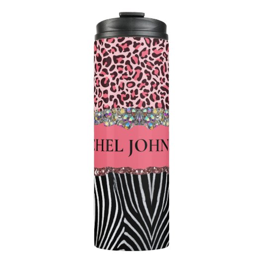Super Meisjesachtige Roze Glitters Exotische Luipa Thermosbeker (Voorkant)