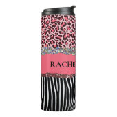 Super Meisjesachtige Roze Glitters Exotische Luipa Thermosbeker (Gedraaid links)