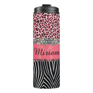 Super Meisjesachtige Roze Glitters Exotische Luipa Thermosbeker