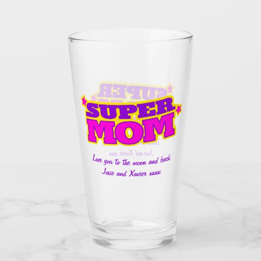 Super Moeder aangepaste bericht roze paarse afbeel Glas (Voorkant)
