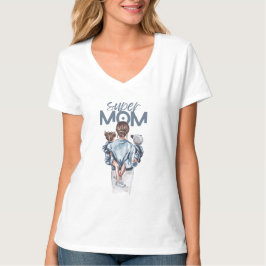 Super Moeder Blauw Aquarel Moeder en Kinderen Kuns T-shirt