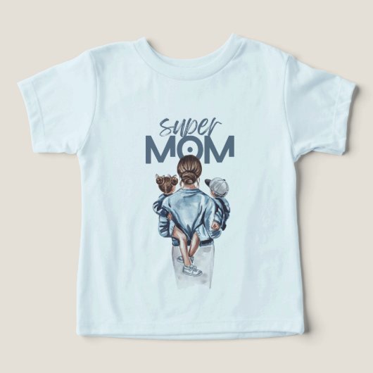 Super Moeder Blauwe Waterverf Moeder en Kinderen K (Design voorkant)