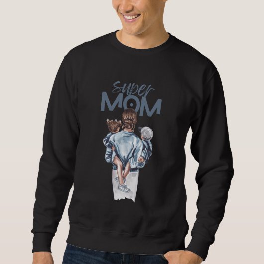 Super Moeder Blauwe Waterverf Moeder en Kinderen K Trui (Voorkant)