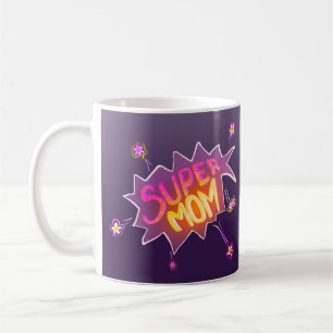 Super Moeder Bloem Neon Stripbubbel Moederdag Koffiemok