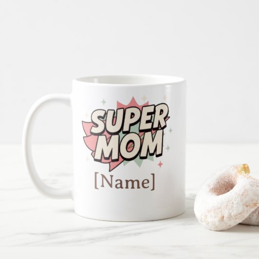 Super Moeder Comic Stijl gepersonaliseerde Mok (Met donut)