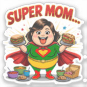 Super Moeder Foodie Grappige Cartoon  Sticker (Voorkant)