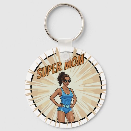 Super Moeder Held Comic Stijl Moederdag Cadeau Sleutelhanger (Voorkant)