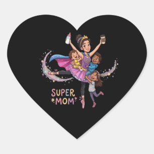 Super Moeder: Heldin Moeder met Drie Kinderen Illu Hart Sticker