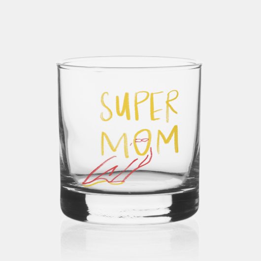 Super Moeder Illustratie Moederdag Whisky Glas (Voorkant)