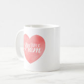 Super moeder in roze waterverf hart, moederdag koffiemok (Voorkant links)