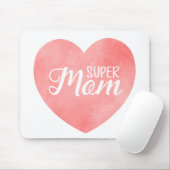 Super moeder in roze waterverf hart, moederdag muismat (Met muis)