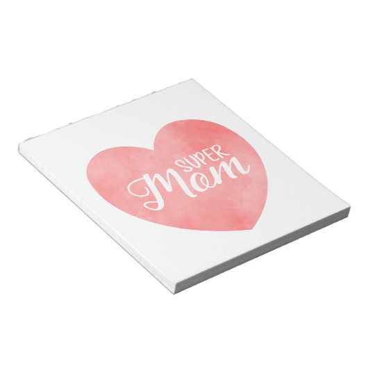 Super moeder in roze waterverf hart, moederdag notitieblok (Schuin)