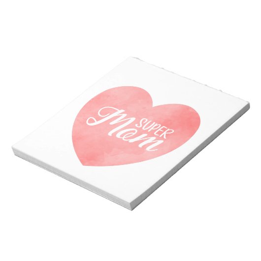 Super moeder in roze waterverf hart, moederdag notitieblok (Linkerzijde)