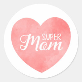 Super moeder in roze waterverf hart, moederdag ronde sticker