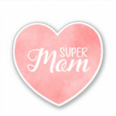 Super moeder in roze waterverf hart, moederdag sticker (Voorkant)