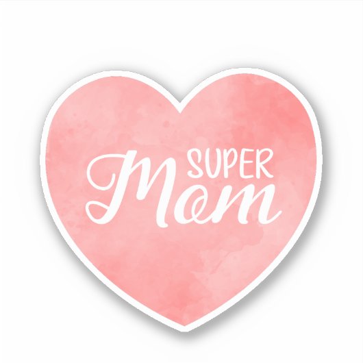 Super moeder in roze waterverf hart, moederdag sticker (Voorkant)