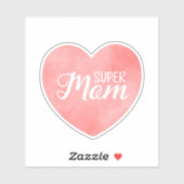 Super moeder in roze waterverf hart, moederdag sticker (Vel)