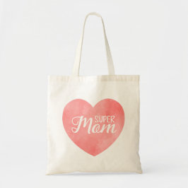 Super moeder in roze waterverf hart, moederdag tote bag