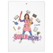Super Moeder Multitasking Moeder Cartoon Ontwerp Klembord (Achterkant)