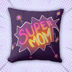 Super Moeder Neon Bloem Comic Bubbel Moederdag Kussen