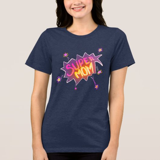 Super Moeder Neon Stripballon Bloem Moederdag Tri-Blend Shirt (Voorkant)