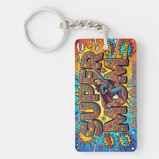 Super Moeder Retro Stripboek Pop Art Superheld Sleutelhanger (Voorkant)