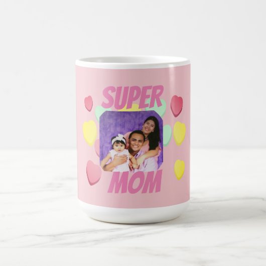 Super Moeder Roze en Kleurrijke Harten | MOEDERDAG Koffiemok (Center)