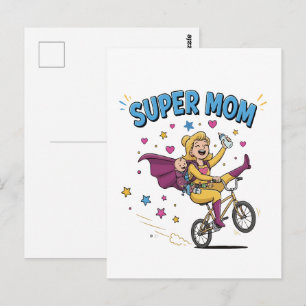 Super Moeder Superheldin Fietst met Baby Cadeau Briefkaart