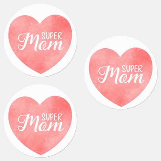 Super Moeder tekst in roze geschilderd hart Labels (Groep)