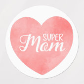 Super Moeder tekst in roze geschilderd hart Labels (Design 1)