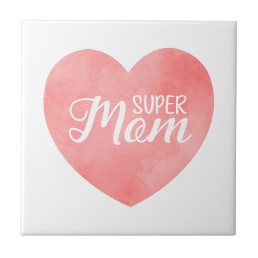 Super Moeder tekst in roze geschilderd hart Tegeltje (Voorkant)
