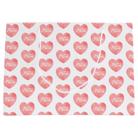 Super moeder tekst in roze hart groot cadeauzakje (Voorkant)