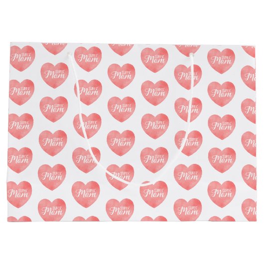 Super moeder tekst in roze hart groot cadeauzakje (Achterkant)