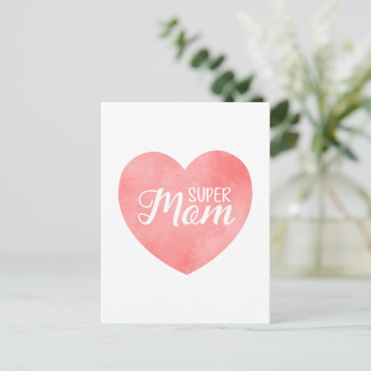 Super Moeder tekst in roze hart, moederdag ontwerp Briefkaart (Staand voorkant)