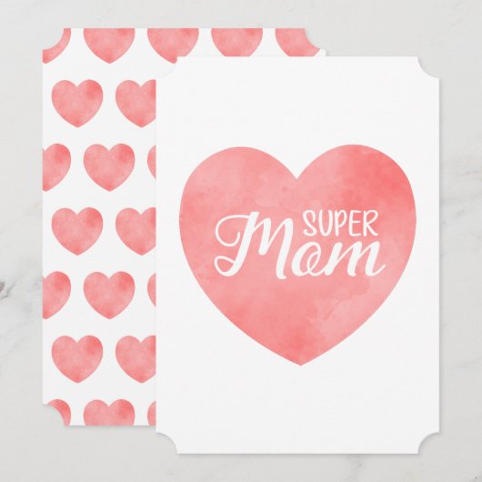 Super Moeder tekst in roze hart, Moederdag ontwerp Feestdagenkaart (Voorkant / Achterkant)