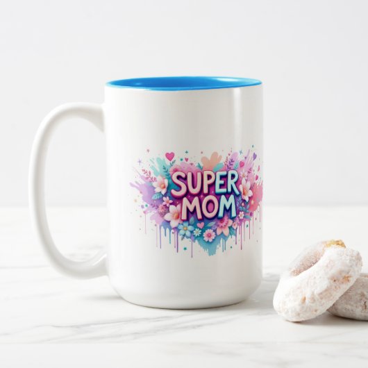 Super Moeder Tweekleurige Koffiemok (Met donut)