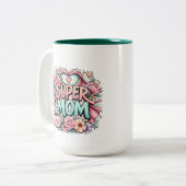 ** Super Moeder Tweekleurige Koffiemok (Voorkant links)