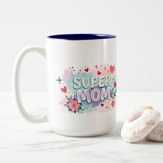 Super Moeder Tweekleurige Koffiemok (Met donut)