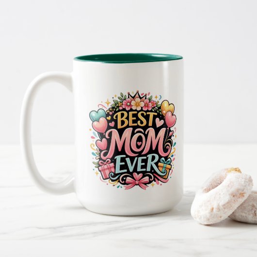 ** Super Moeder Tweekleurige Koffiemok (Met donut)
