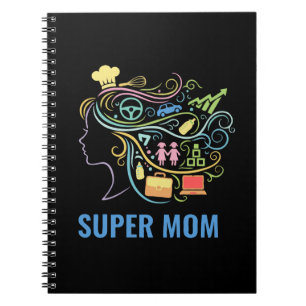 Super Moeder Veel Hoeden Kleurrijk Retro Grafisch Notitieboek