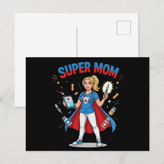 Super Moeder Verpleegster Superheld Typography Briefkaart (Voorkant / Achterkant)