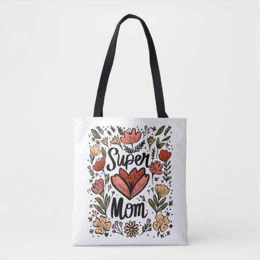 Super Mom Bloemen Canvas tas (Voorkant)
