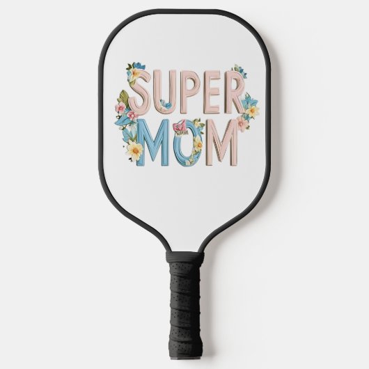 Super Mom Bloemen Tekstontwerp Pickleball Paddle (Voorkant)