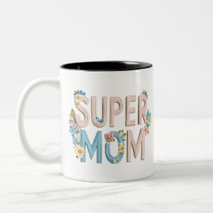 Super Mom Bloemen Tekstontwerp Tweekleurige Koffiemok