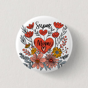 Super Mom Bloemenpin Ronde Button 3,2 Cm