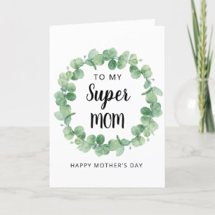 Super Mom Eucalyptus Krans Happy Moederdag Feestdagen Kaart