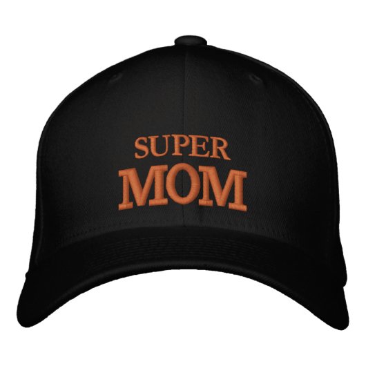 SUPER MOM geborduurd honkbalgoud/zwart pet (Voorkant)