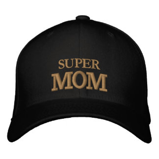 SUPER MOM geborduurde honkbalpet goud / zwart Pet