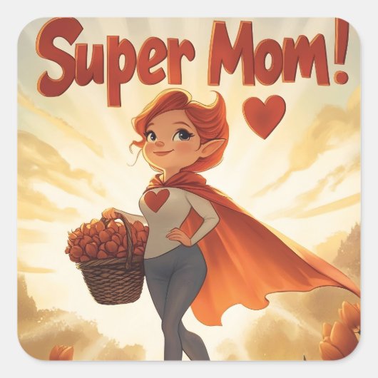 Super Mom Illustratie Vierkante Sticker (Voorkant)